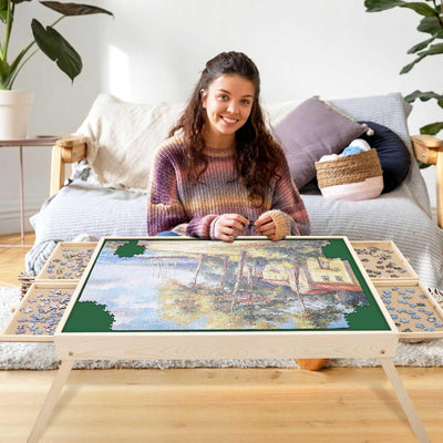 ITEFDTUTNE Jigsaw Puzzle Table with Folding Legs, 34 "x 26" Wooden Puzzle Table with 4 Drawers and Cover, Portable Puzzle Enlightenment Board for Puzzle Storage and Sorting - 1500 Piece