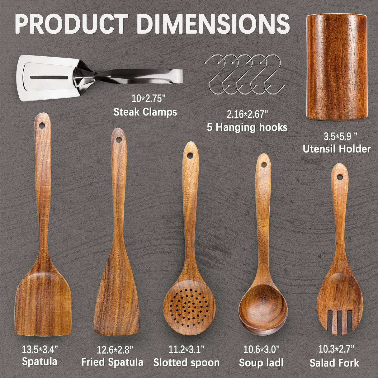 Hefild Premium Wooden Spoons for Cooking, and Wooden Spatula for Cooking & Wood Spatula, 12 pcs Wooden Utensils for Cooking, Teak Wood Utensils Set for Non-Stick Cookware, Present for Chefs & Home Hefild