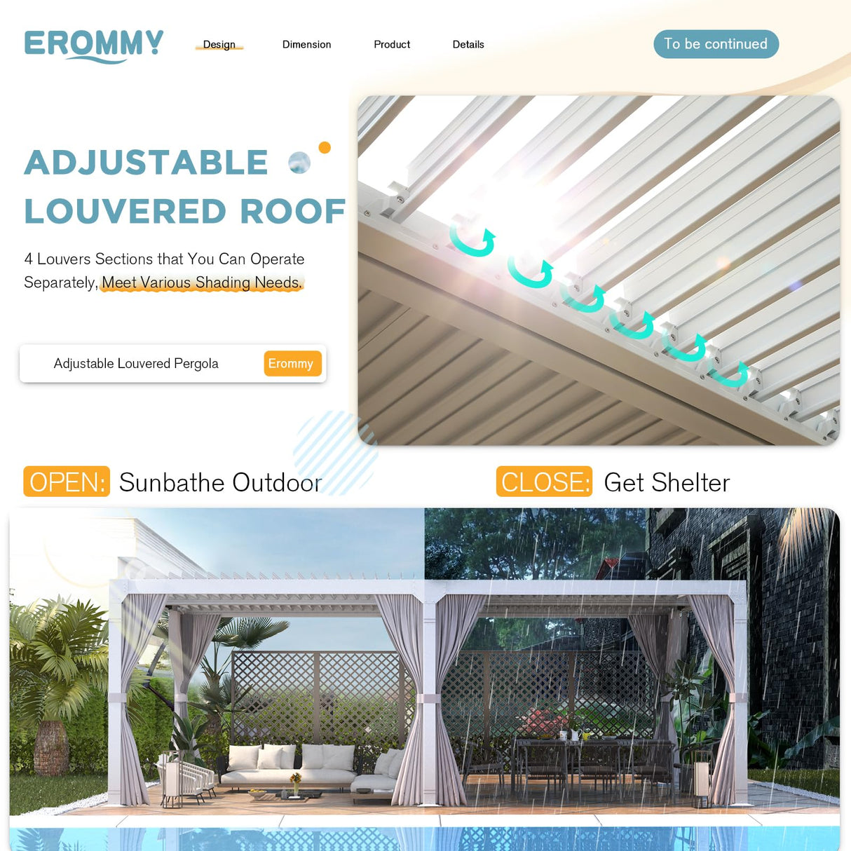 EROMMY Louvered Pergola 12' x 24' Outdoor Hard Top Pergola with Aluminum Frame and Adjustable Metal Rainproof Roof for Garden & Patio, Curtains and Netting Included, White EROMMY