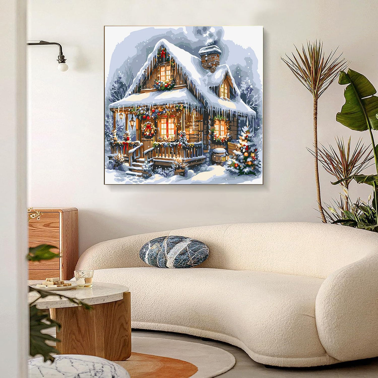 igoodom Christmas Paint by Numbers Kit for Adults – Winter Snow House Adult Paint-by-Number on Canvas, DIY Acrylic Painting Set for Home Decor Gift, 16x16inch igoodom