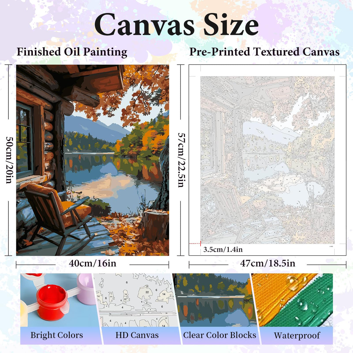 Paint by Numbers Kit for Adults - Autumn Landscape Adult Paint by Number Kits on Canvas Without Frame for Beginner, Mountains Lake Oil Painting by Numbers Kit for Gift Home Wall Decor 16x20 Inch Camocin