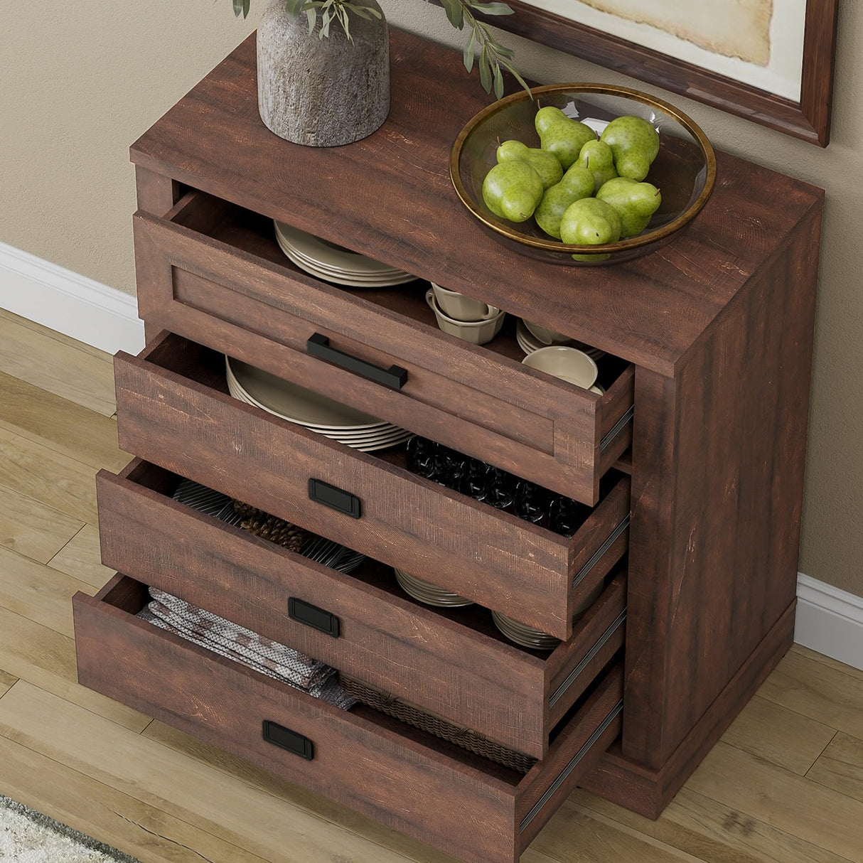 WAMPAT 2 in 1 Dresser with 12 Drawers for Bedroom, Wooden Closet Organizers and Storage, Drawer of Chest for Liviing Room, Hallway, Rustic Brown WAMPAT