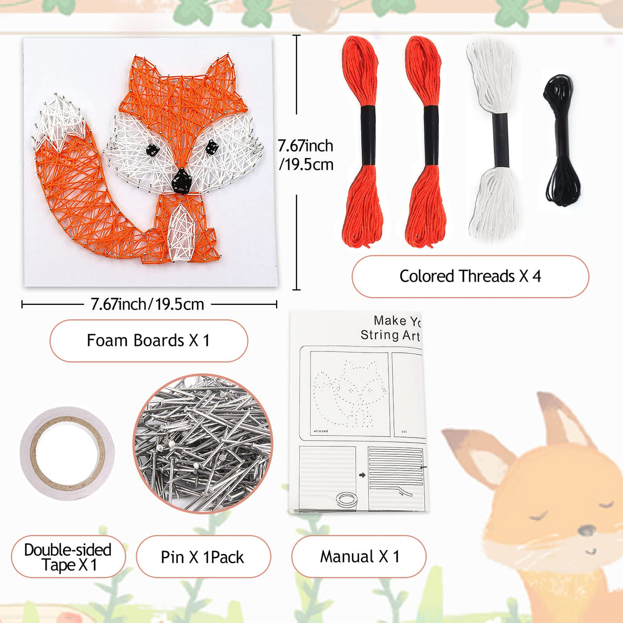 Boqin DIY String Art Kit - Cute Fox Craft With Patterns, Pushpins, Supplies for Kids 9-12 Girls - Unique Gift for Home Wall Decorations Boqin