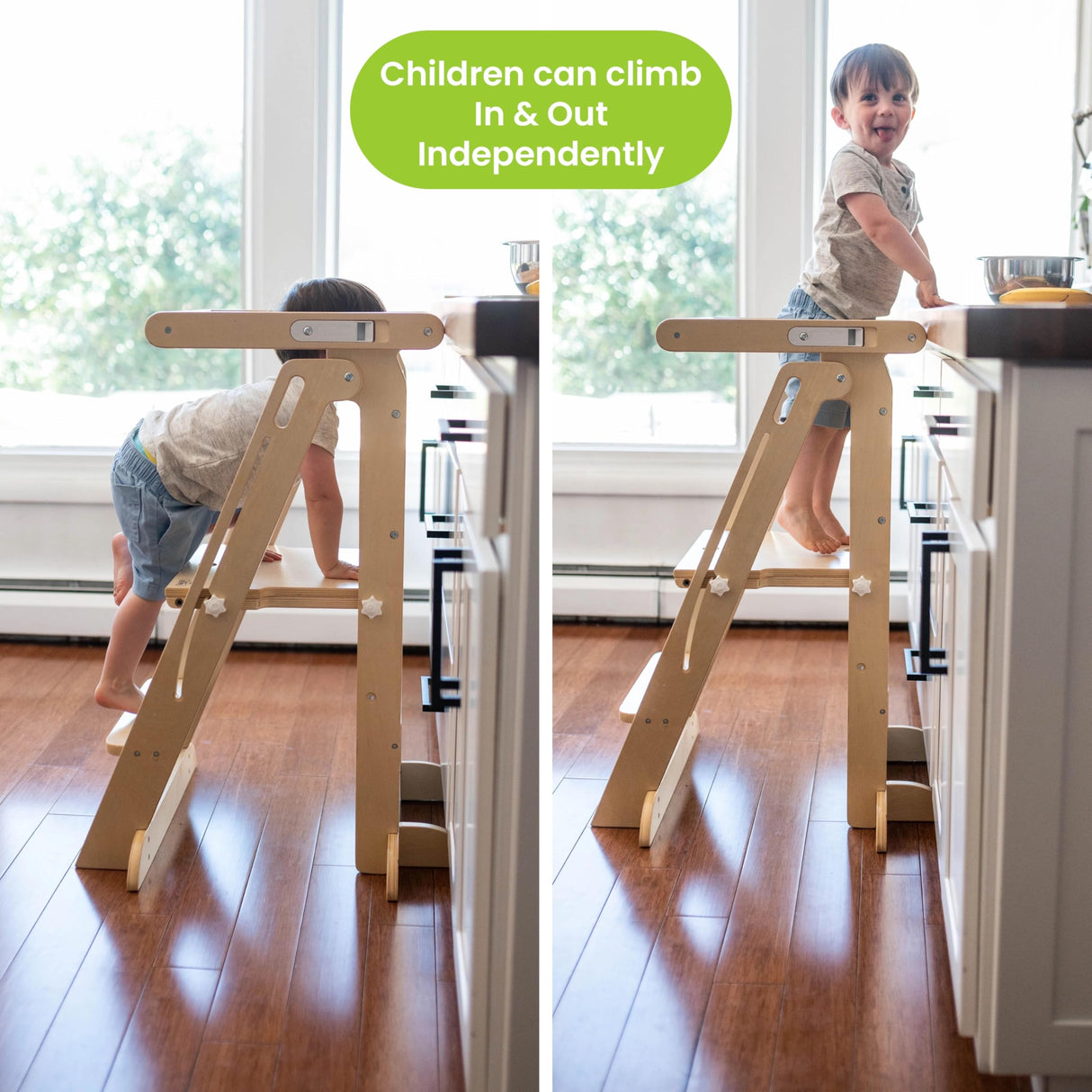 Little Partners Learning Tower Foldable Toddler Tower - Learn 'N Fold Toddler Kitchen Stool for Kids 2 to 6, Folding Toddler Tower (Natural) Little Partners
