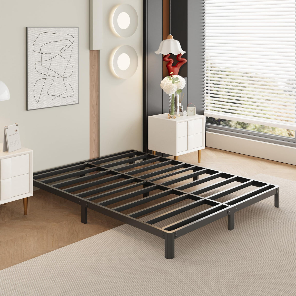 Yicensen 9 Inch King Bed Frame with Rounded Corner Legs Heavy Duty Metal King Size Platform Bed Frame No Box Spring Needed, Easy Assembly, Noise Free, Black. Yicensen