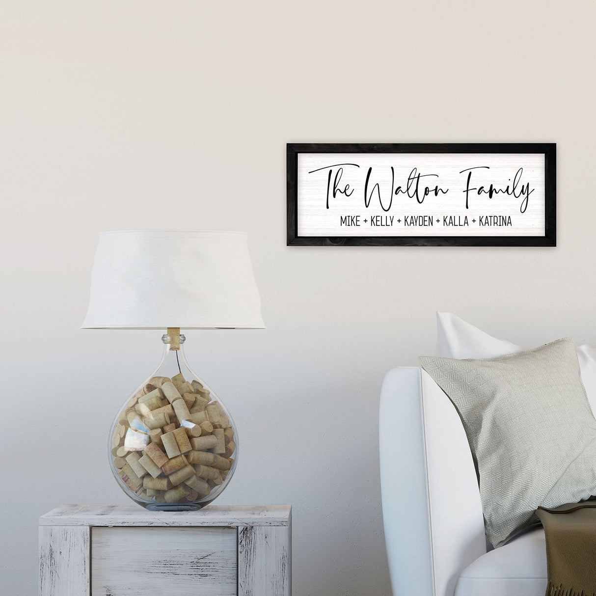 Personalized Framed Wooden Family Name Sign | Last Name Wall Decor for Home | Personalized Wedding Gifts For Couples | Last Name Signs Personalized (8" x 24", Black Frame, White Background) MRC Wood Products