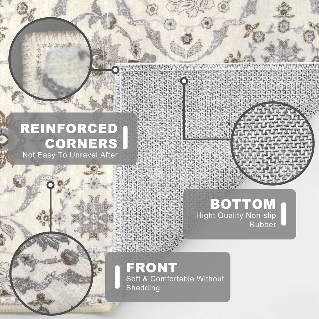 KILOCOCO 2x6 Runner Rug, Moroccan Washable Hallway Entryway Runner Rug, Accent Print Faux Wool Kitchen Runner Rug 6 Feet Non-Slip Boho Rug Runner for Laundry Room Bedroom, Beige Yellow KILOCOCO