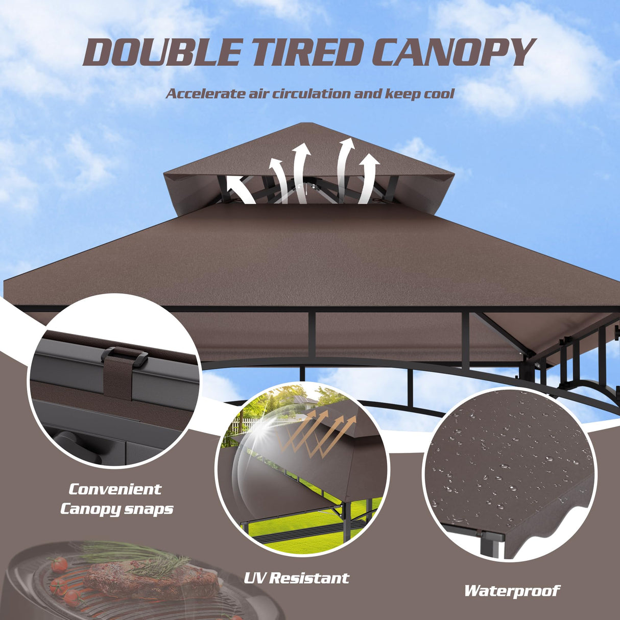 Decomax 8'X8' Grill Gazebo Canopy - Heavy Duty Steel Frame, Double Tiered Grill Canopy for Outdoor Grill W/Shelves, Ceiling Hooks and Ground Stakes, Outdoor Patio Canopy Tent BBQ Gazebo for Backyard Decomax