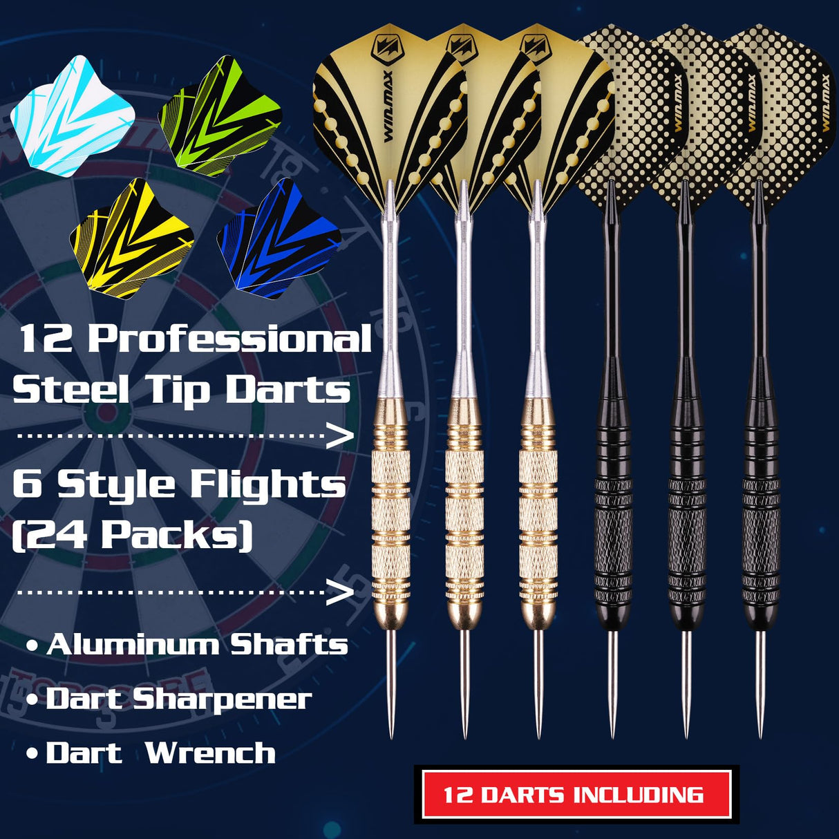 Dart Board - Bristle Steel Tip Dartboard Dart Boards for Adults Bristle Steel Tip Dartboard Set Dart Boards for Adults Rotating Number Ring Staple-Free Bullseye with 12 Darts Metal Tip (New) WIN.MAX