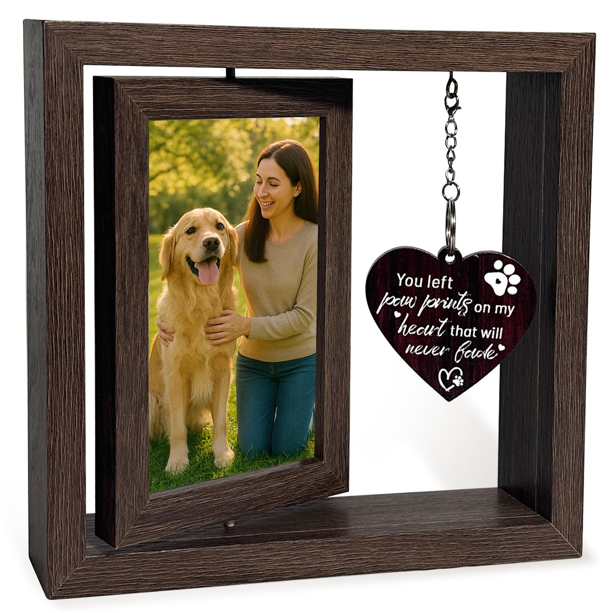 Gluimayo Dog Memorial Gifts for Loss of Dog, Pet Memorial Gifts for Dogs Cats - Rotating Wooden Picture Frame for 4x6 Photos, Pet Loss Remembrance Bereavement Keepsake Gluimayo