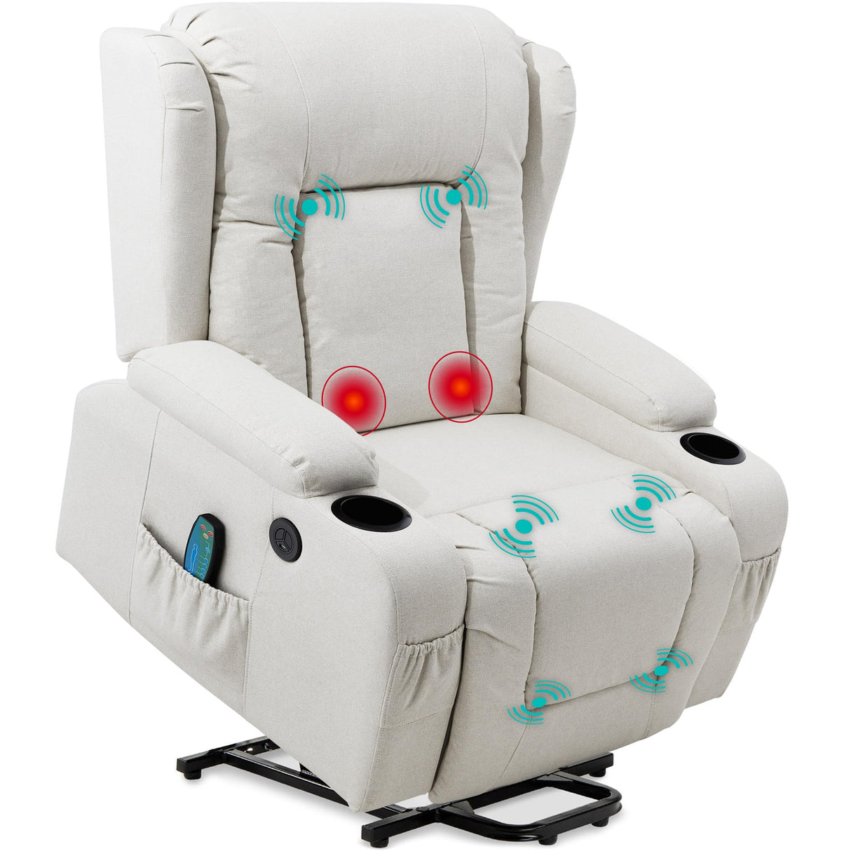 Best Choice Products Modern Linen Electric Power Lift Chair, Recliner Massage Chair, Adjustable Furniture for Back, Legs w/ 3 Positions, USB Port, Heat, Cupholders, Easy-to-Reach Button - Ivory Best Choice Products