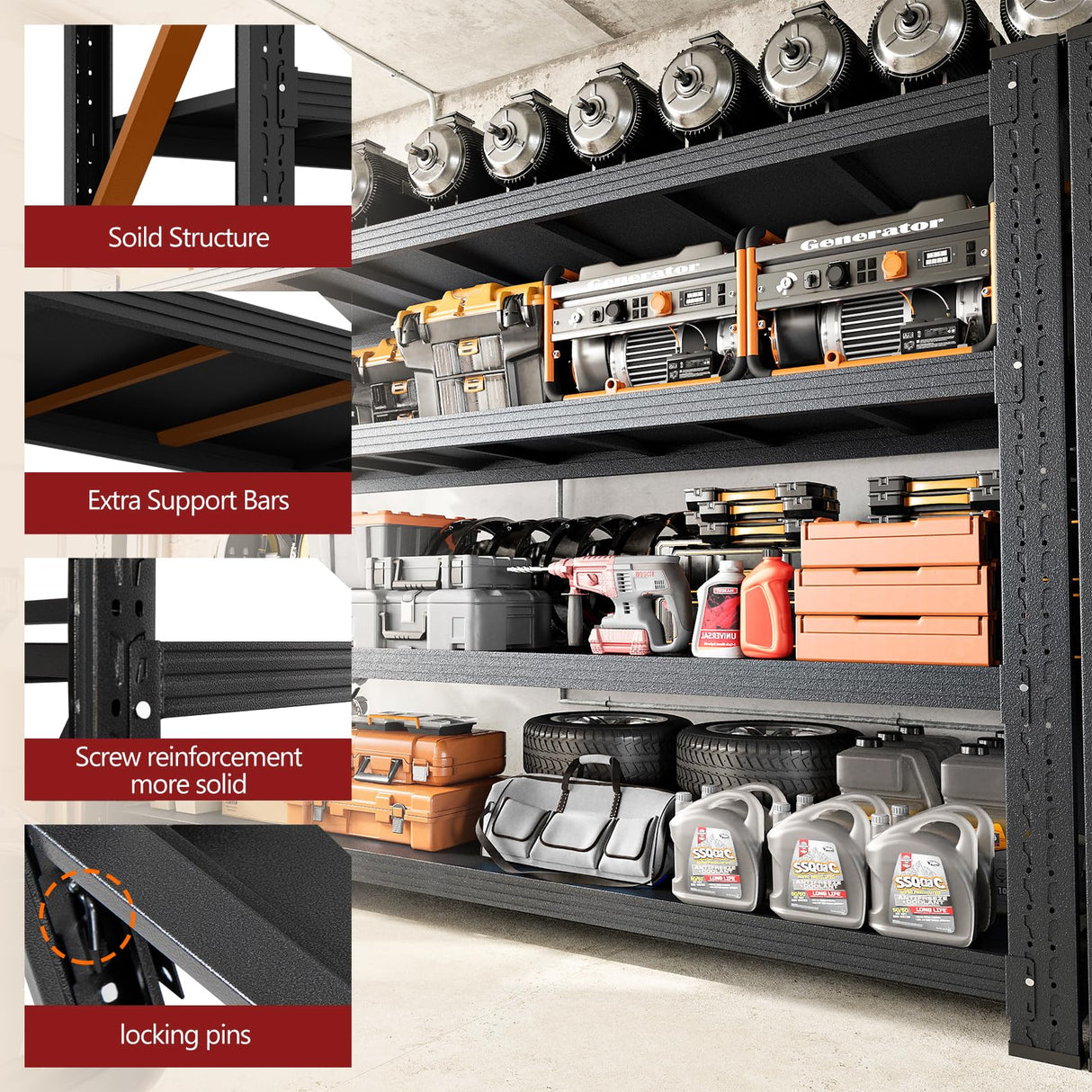 RAVIGIN 3000LBS Storage Shelves,48"W Garage Shelving Heavy Duty Metal Adjustable Garage Shelves,Garage Organization Shelving Units industrial shelving for Garage,Warehouse,48" W x 24" D x 69" H,Black RAVIGIN