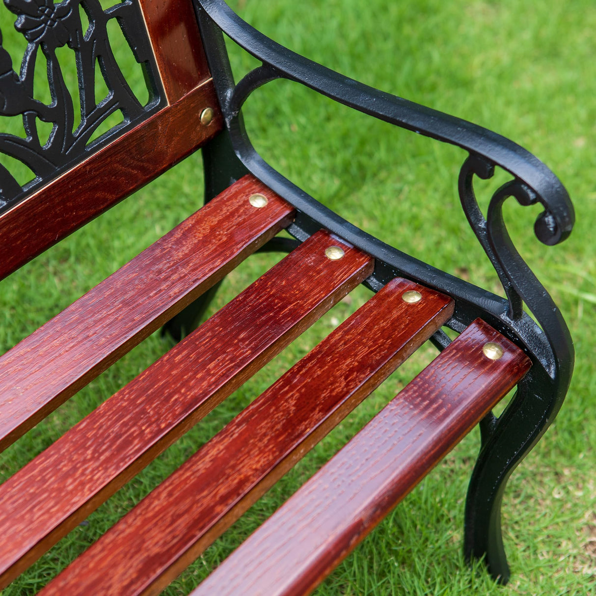 Sophia & William Outdoor Kids Bench Patio Mini Sized Garden Bench with Wooden Seat and Cast Iron Backrest for Porch, Lawn, Backyard and Indoor Sophia & William