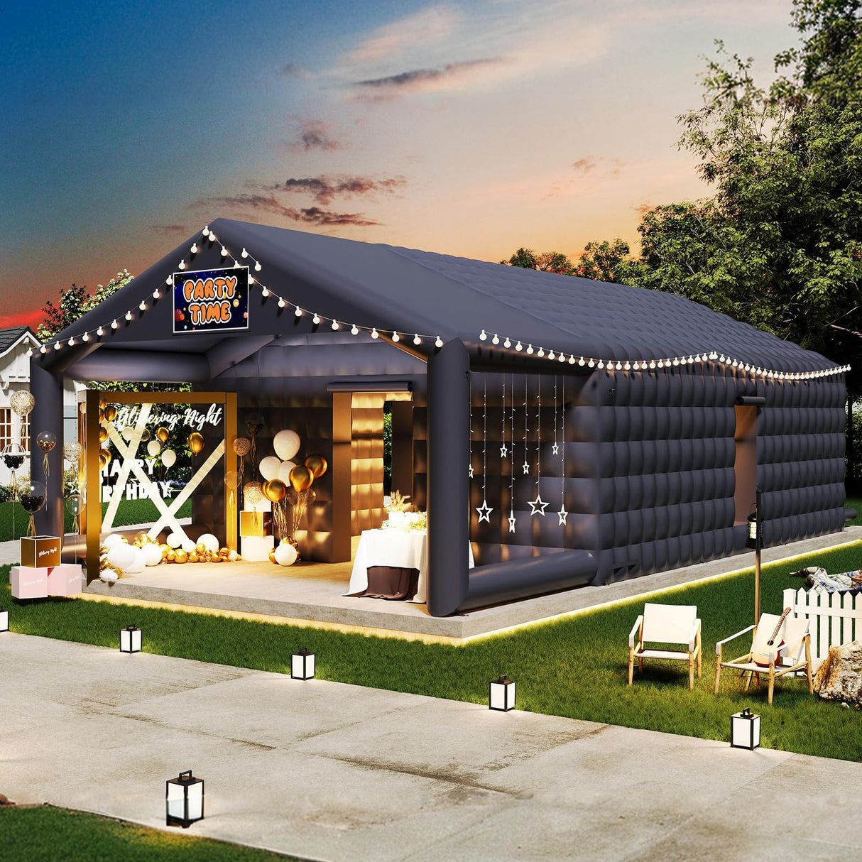 SPECRAFT 39x20x14 FT Large Inflatable Nightclub with Additional Gazebo, 2 Sides Escape Doors Inflatable Tent for Parties, Party Tent for Birthday Party/Outdoor Events SPECRAFT