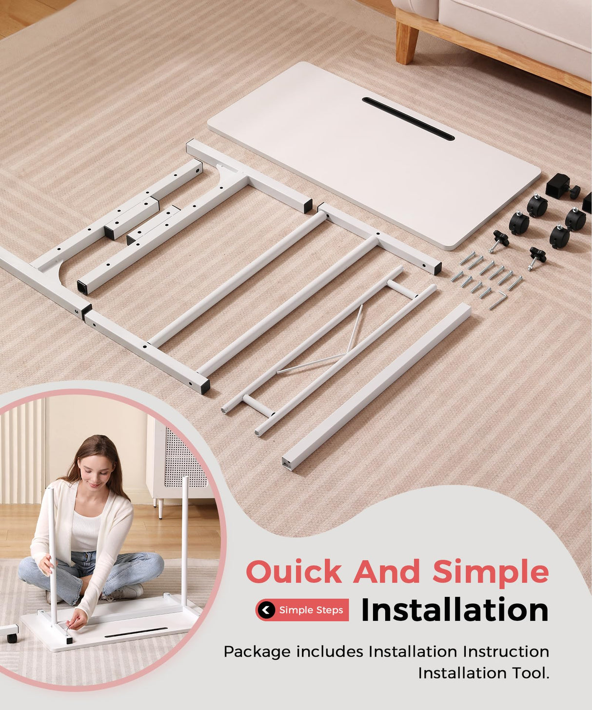 KLSMYHOKI Small Standing Desk Adjustable Height, Mobile Sit Stand up Desk Portable Rolling Desk with Wheels Standing Desk for Walking pad Treadmill White KLSMYHOKI