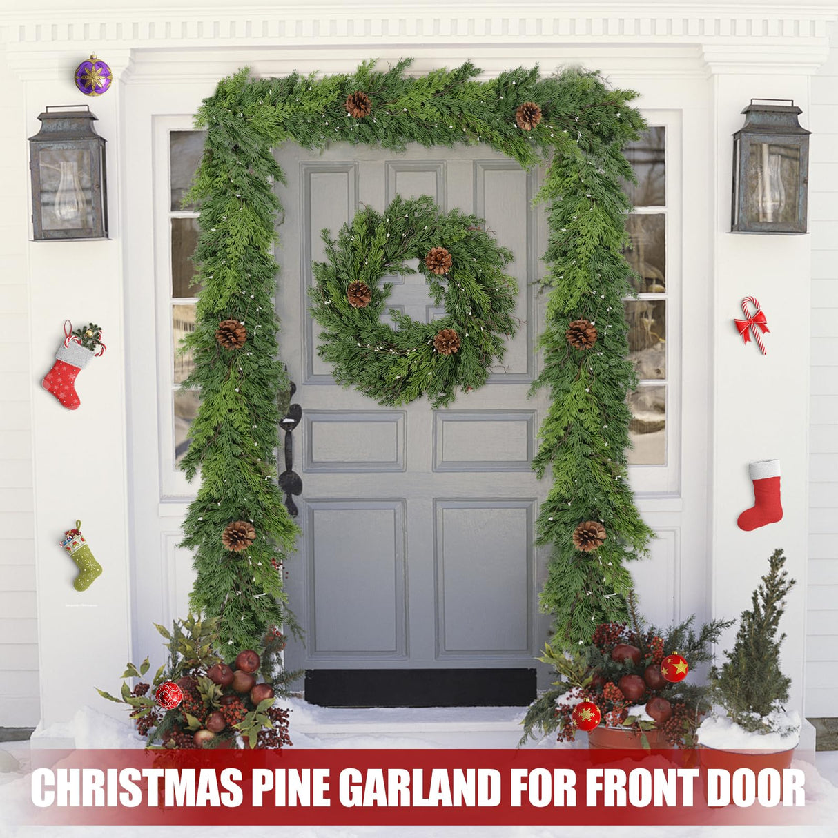Artgar 6 Ft Christmas Garland - Cedar Garland - Cypress Garland with Pine Cone - Real Touch Pine Garland - Garland Christmas Decorations for Home Dining Table Mantel Porch Winter Christmas Decor Artgar