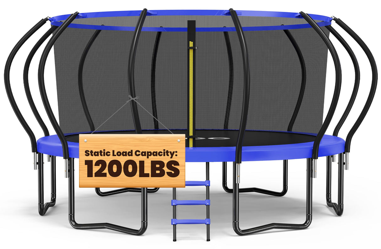 ORCC 1200LBS Weight Capacity Trampoline 16 15 14 12 10 8FT Without Basketball Hoop Water Sprinkler Spiral Ground Stakes Outdoor Yard Trampolines for Kids Adults ORCC