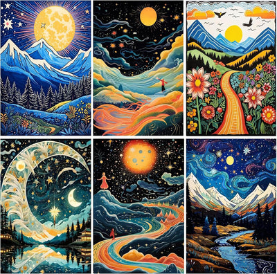 ARPADAMO 6 Pack Diamond Art Kits for Adults,5D Landscape Diamond Painting DIY Diamond Art Abstract Diamond Painting Kit for Adult,Round Full Drill Diamonds, Diamond Kit for Home Decor-12x16inch