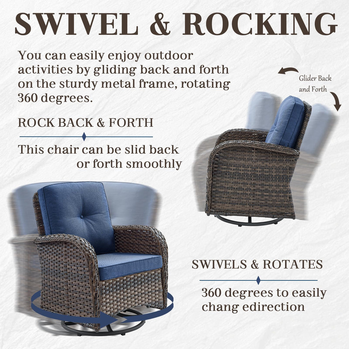 HUMMUH 5-Piece Patio Furniture Set with Fire Pit,Wicker Outdoor Swivel Rocker Chairs Patio Sofa for Backyard,Poolside,Deck HUMMUH