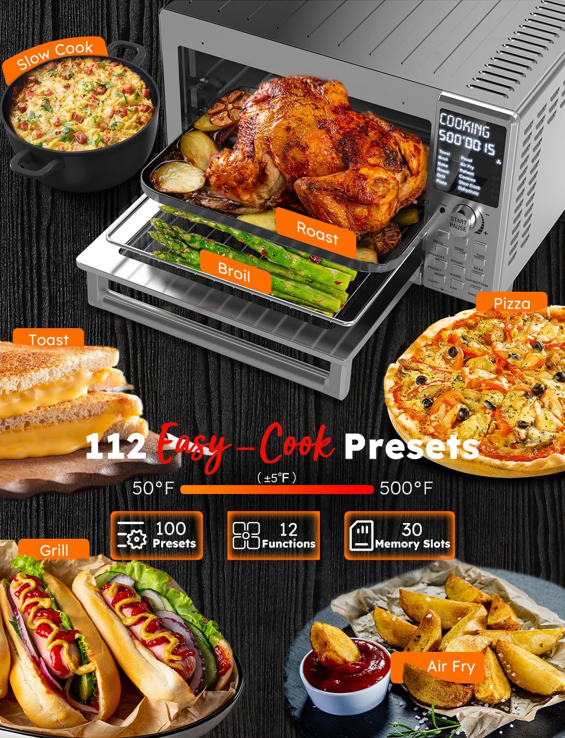 Nuwave Bravo XL Pro Air Fryer Toaster Oven with Grill Combo, 2025 New Ultra-Fast Convection System, 35% Crispier, 2X More Even, 142 Presets, 50-500F, Smarter Probe, PFAS Free, 30QT, Stainless Steel Nuwave