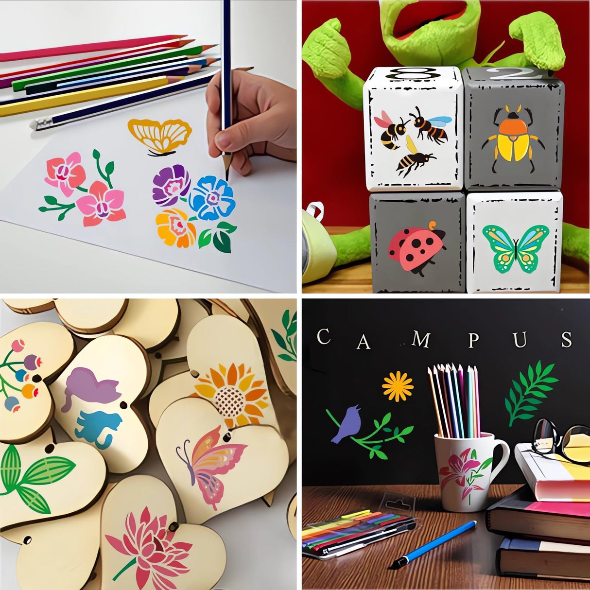 Stencils for Painting, 64pcs 3 Inch Stencils for Crafts Reusable Rock Painting Stencils Plastic Reusable Stencils for Painting on Wood Wall Tile Home Decor Felixcraft