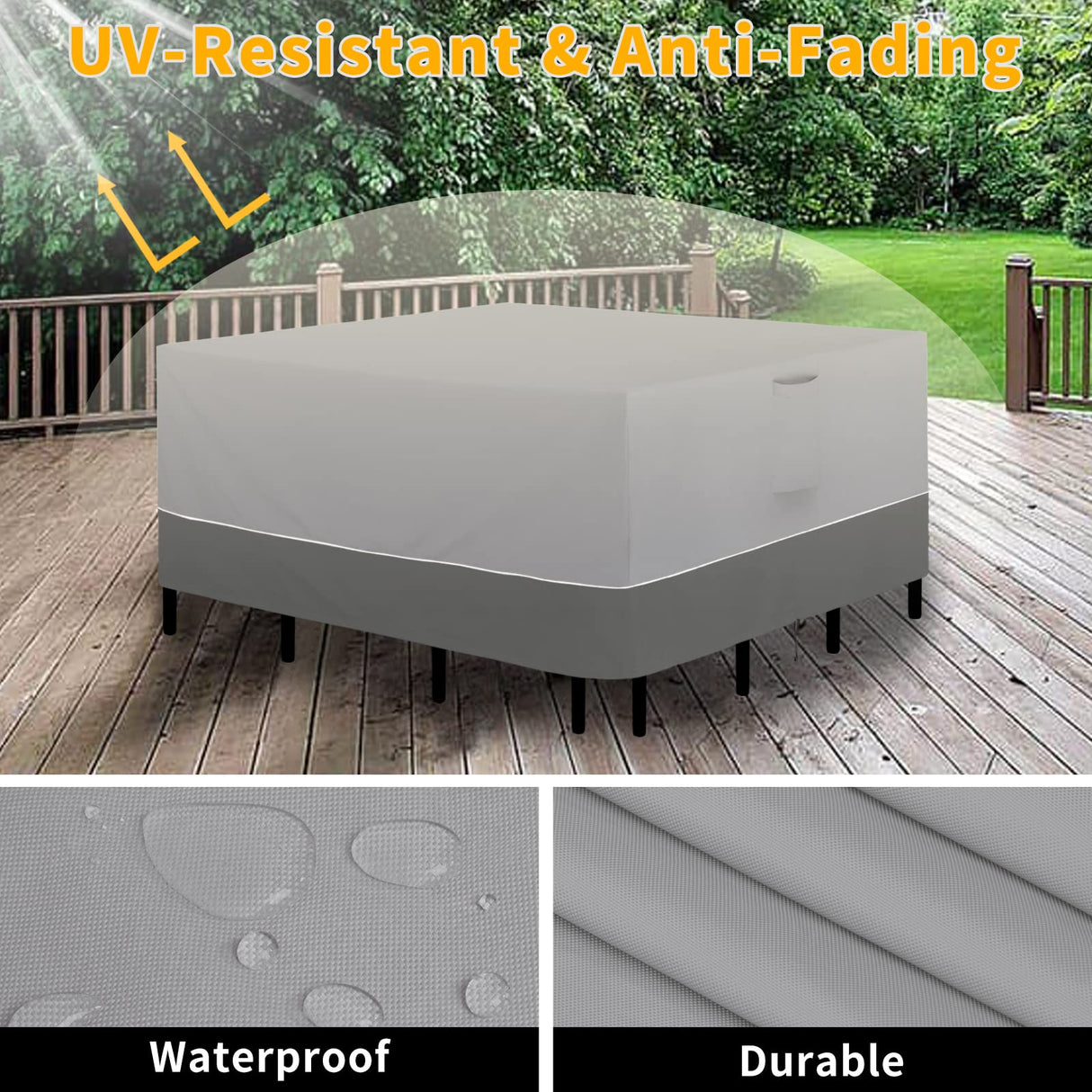 Easy-Going Patio Furniture Cover 96"x96" Square Outdoor Table and Chair Set Covers Waterproof UV Resistant Outdoor Sectional Sofa Set Covers, Gray/Dark Gray Easy-Going