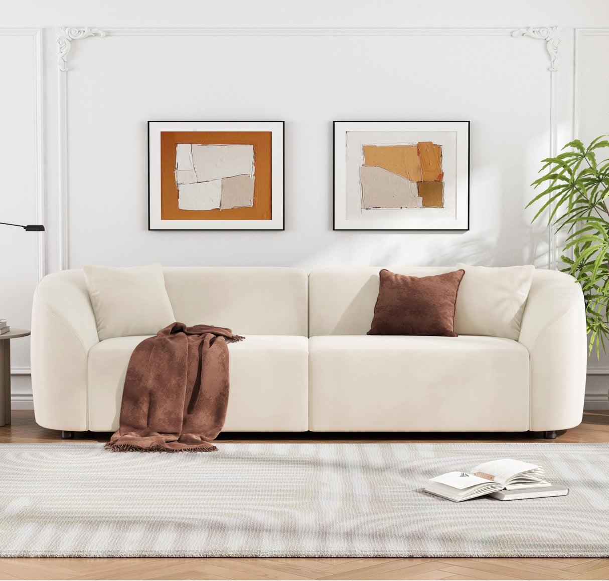 Merax 87" Large Couch, Comfy Upholstered Loveseat with Extra Deep Seats, Velvet Sofa for Living Room Apartment Office, Beige Merax