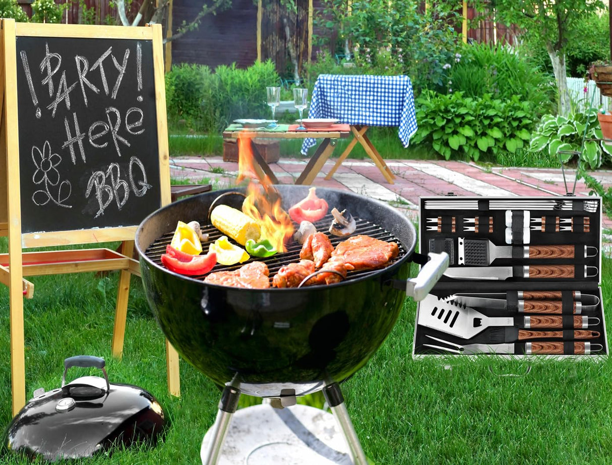 POLIGO 22PCS Heavy Duty BBQ Grill Accessories Set, Non-Slip Grill Tools for Outdoor Grill Set Thicker Stainless Steel Grill Utensils Set, Deluxe Grilling Tools Set in Aluminum Case Ideal Gifts for Men POLIGO