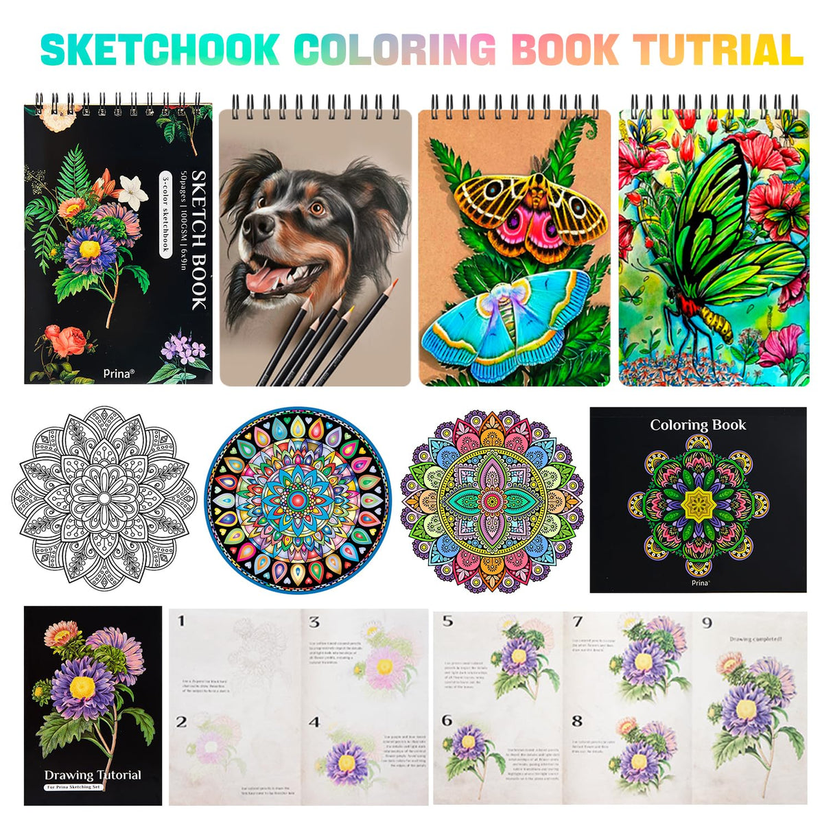 PRINA 81 Drawing Set Sketching Kit, Pro Sketch Stuff Art Supplies with Rainbow, Colored, Graphite, Watercolor, Metallic, Charcoal Pencils, Sketchbook, Coloring Book, Gift Case for Artists Adults Kids PRINA