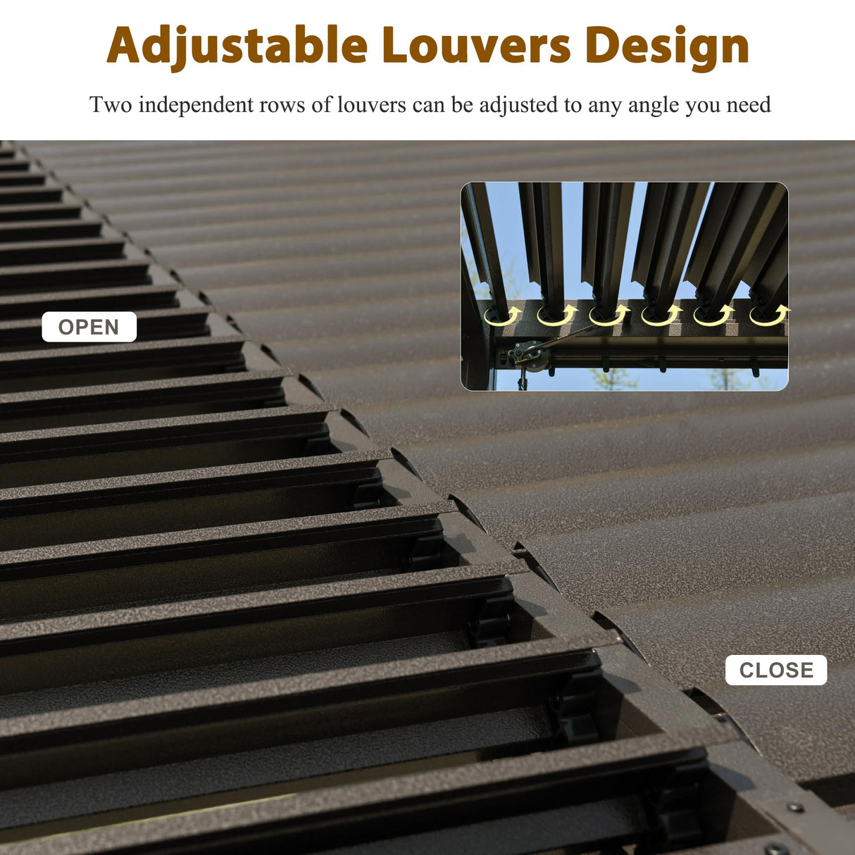 Domi 12x16FT Louvered Pergola, Full Aluminum Pergola with Adjustable Louvered Roof, Outdoor Pergola with Waterproof Curtains and Netting, Dark Brown domi outdoor living