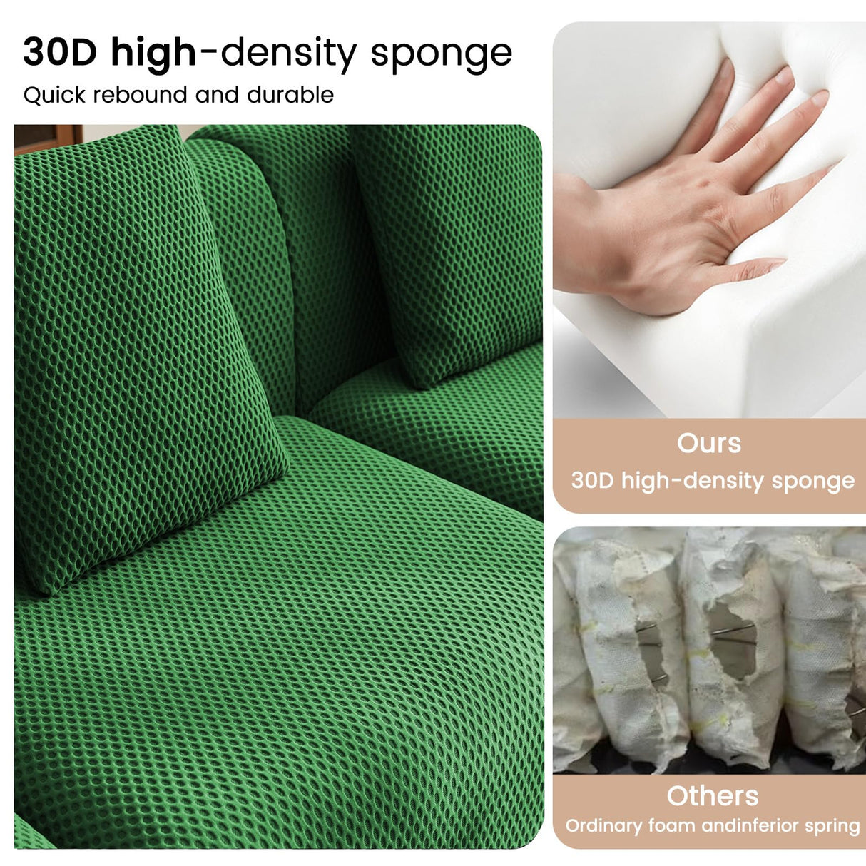 Rlzcvt 113" Modular Sectional Sofa,Modern L Shaped Cloud Sectional Couch with Movable Ottoman,Comfy Foam Boneless Couches for Living Room, 4 Seater Convertible Sofa,No Assembly Required,Green Rlzcvt