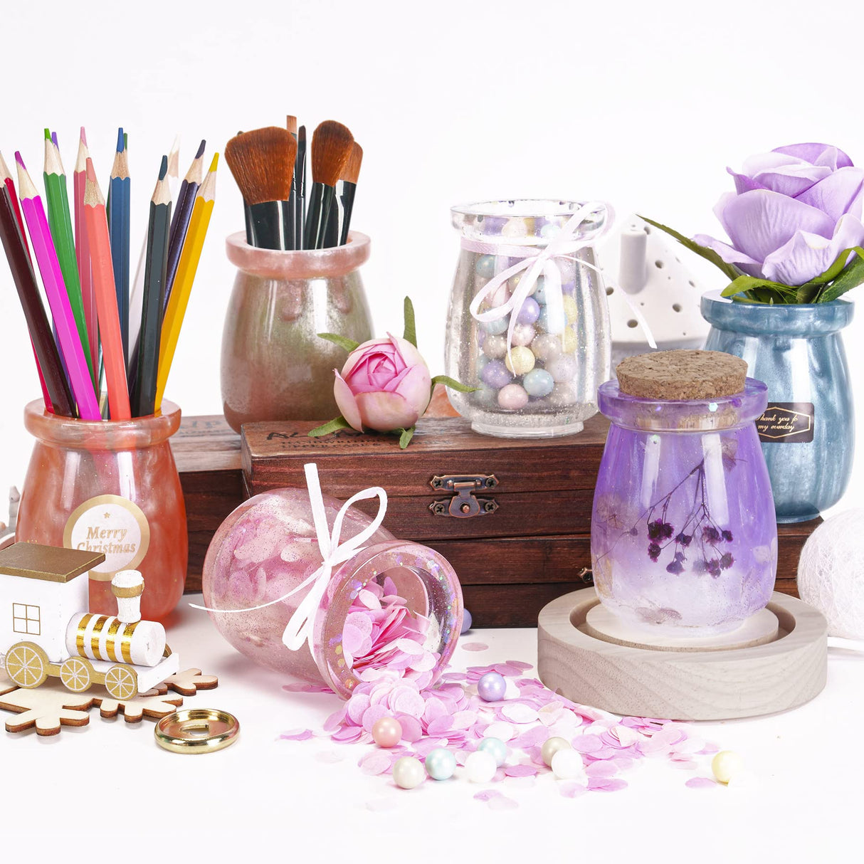 Larcenciel Jar Resin Molds Silicone with 5pcs Cork Lids, Cute Bottle Silicone Molds for Epoxy Resin, DIY Molds for Jar, Storage Bottle, Jewelry Candy Container, Flower Pot, Home Decoration Gifts Larcenciel