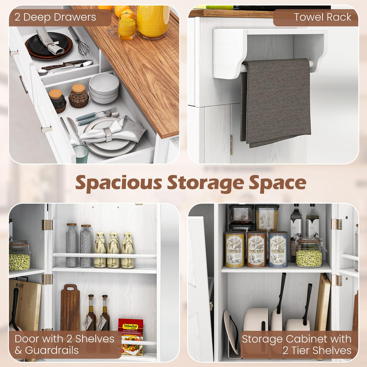 Giantex Kitchen Island Cart with Hidden Tilt Out Trash Can Cabinet, Drop Leaf, 2 Drawers, Towel Rack, Rolling Mobile Breakfast Bar Table, Wood Kitchen Storage Cart on Wheels (White & Natural) Giantex