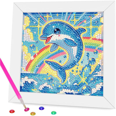 Gemozaic Diamond Art Kits for Kids with Frame, Dolphin Diamond Art for Kids Ages 4-6 for Gift Home Wall Decor (7x7inch)