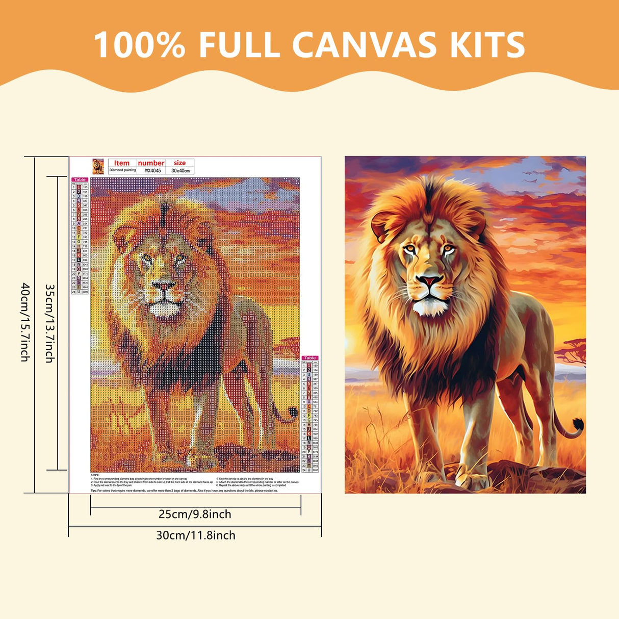 SENQAO Lion Diamond Painting Kits, Beast 5D Diamond Art Kits, Gem Art Painting with Diamonds Dots, Arts and Crafts for Beginners Adult Kids Wall Decor 12x16inch SENQAO