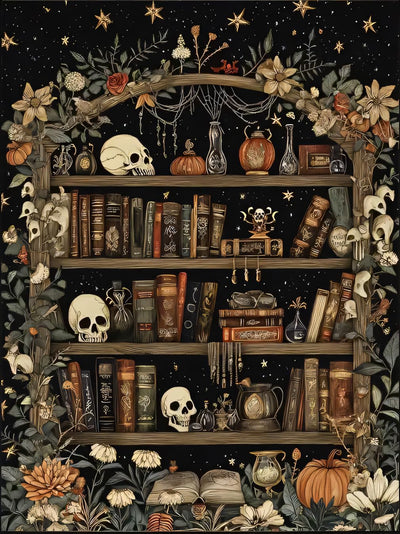 Skull Diamond Art Kits for Adults, Goth Skull Bookshelf Diamond Painting Kits for Beginners, Full Drill Crystal Rhinestone Gem Diamond Art Kits Craft for Home Wall Decor 12X16 Inch