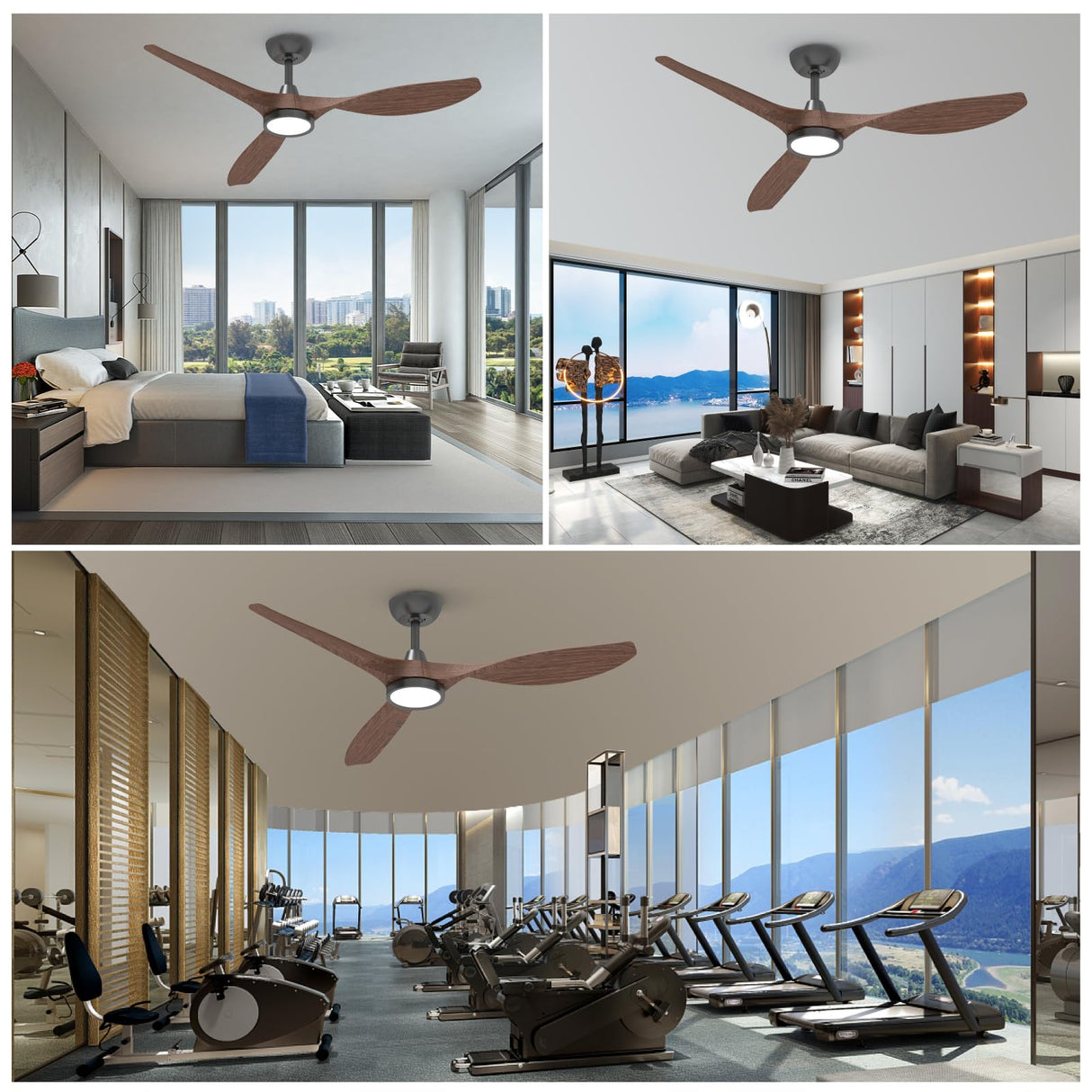 Roomratv Ceiling Fans with Lights and Remote, 52 Inch Large Airflow Indoor Ceiling Fans with Quiet DC Motor and 3 Colour Temperature Black Noiseless ABS Fan Blades (Dark Woodgrain) Roomratv