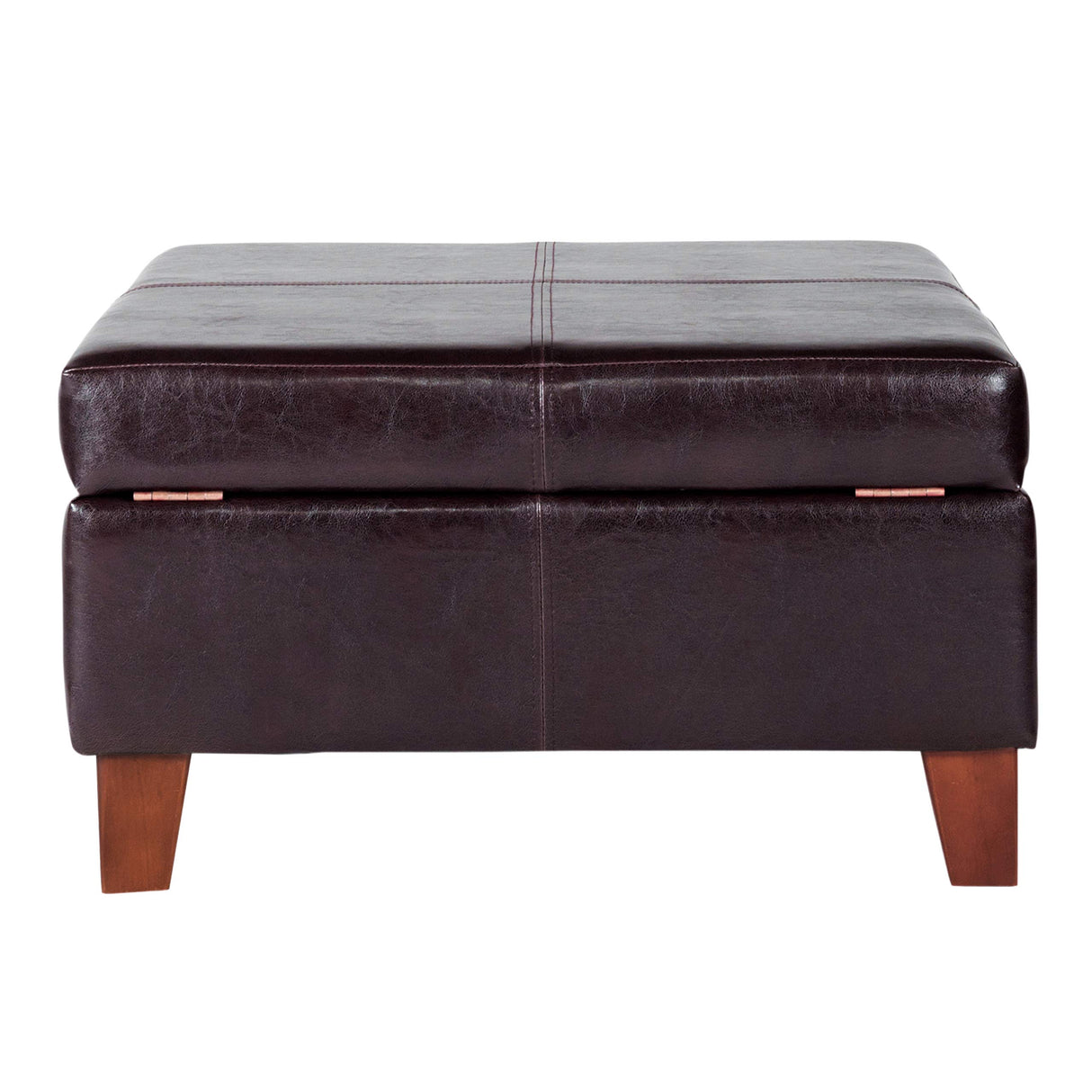 Homepop Home Decor |K2380-E155 | Luxury Large Faux Leather Square Storage Ottoman | Ottoman with Storage for Living Room & Bedroom, Distressed Brown HomePop