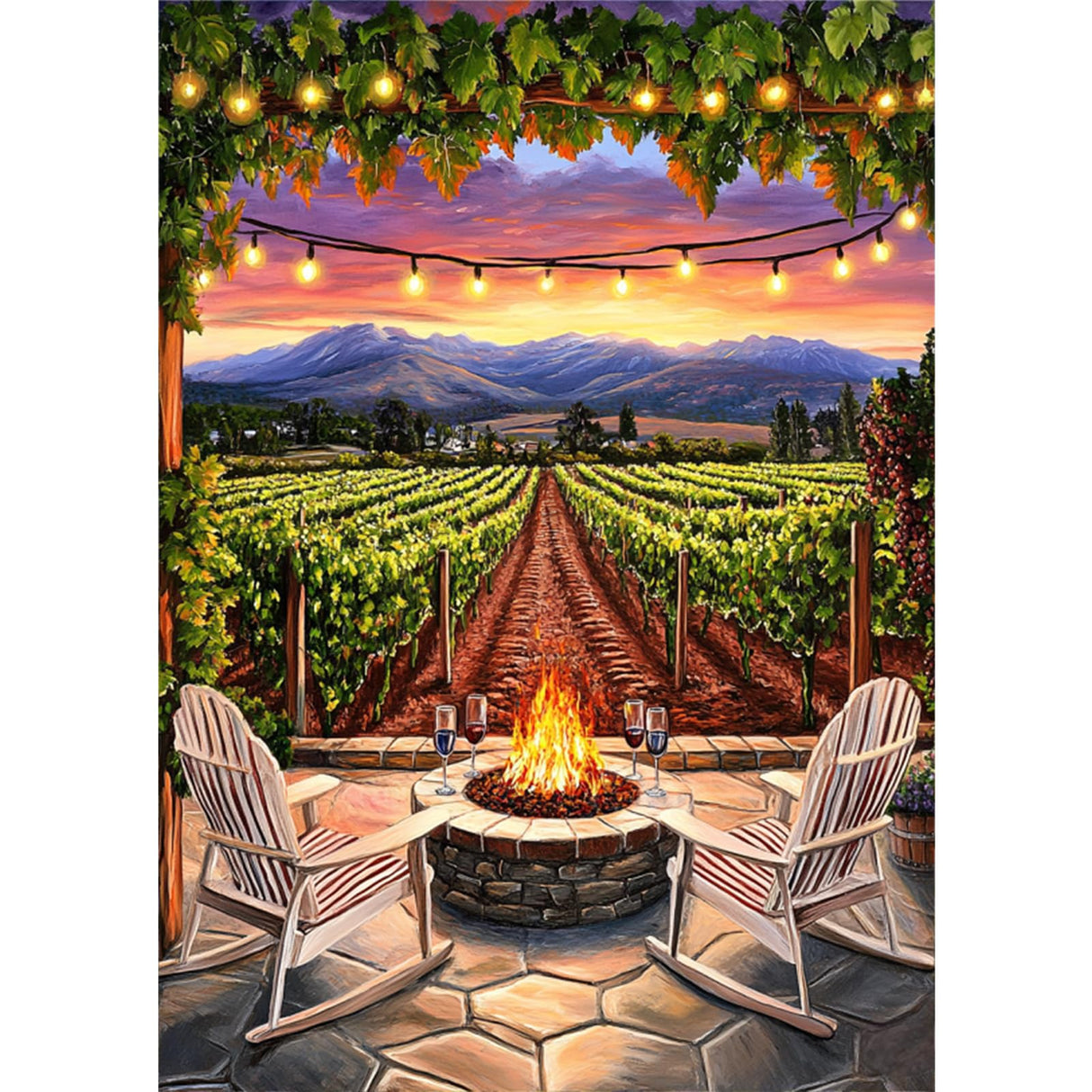 GHHKUD Diamond Painting Kits Vineyard at Sunset for Adults, DIY 5D Diamond Painting, Full Drill Summer Landscape Diamond Art Kits Art Pictures for Relaxation Gifts Home Wall Decor 30x40cm GHHKUD
