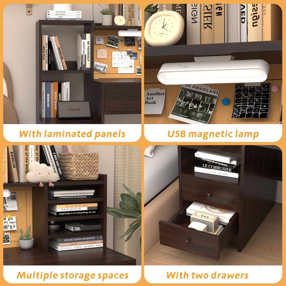 RUPOLX Espresso Kids Desk and Chair Set for 5-12 Year Old,Kids Study Desk with 3-Color Lights,Childrens Computer Desk with 4 Drawers, Kids Study Table with Storage Shelf-D-40 RUPOLX