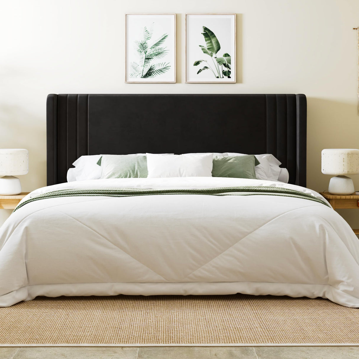 Allewie King Size Velvet Platform Bed Frame with Vertical Tufted Wingback Headboard, Easy Assembly, Under Bed Storage, No Box Spring Required, Modern Style, Black Allewie