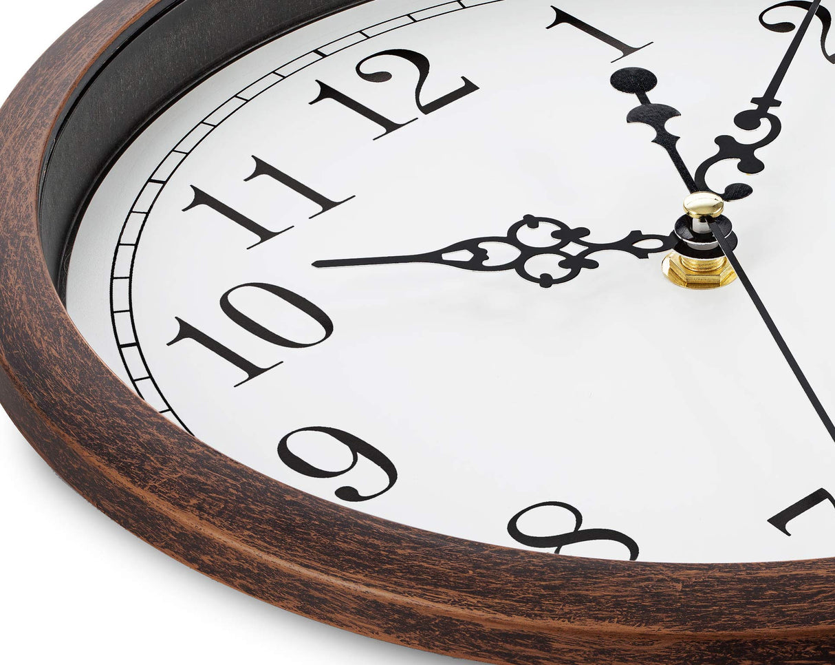 Bernhard Products Wall Clock 10 Inch Silent Non Ticking Movement Quality Quartz Battery Operated Round Easy to Read Decorative Brown Home/Kitchen/Office/Bedroom/Classroom/School Clocks, Black Numbers Bernhard Products