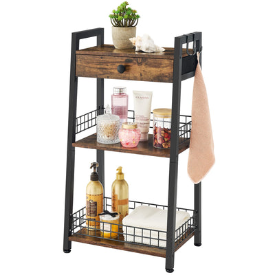 Gewudraw Rustic Brown 4-Tier Bathroom Ladder Shelf with Drawer - Multifunctional Freestanding Storage Solution