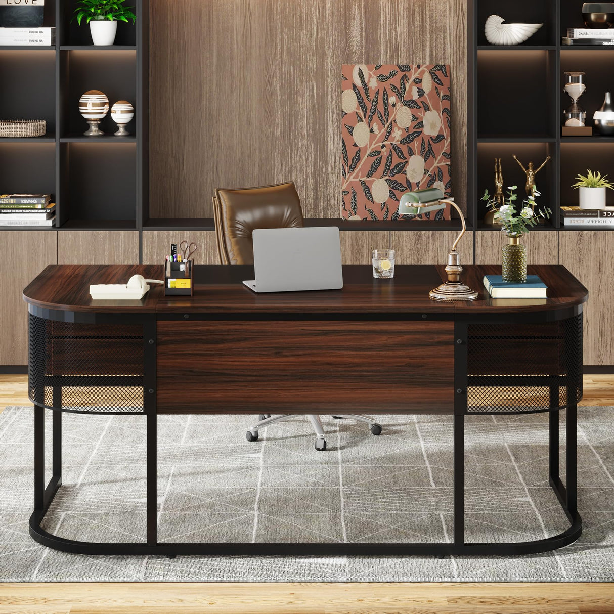 Tribesigns 63-Inch Executive Desk with 4 Drawers, Large Office Desk Computer Desk, Business Furniture Desk Workstation for Home Office, Dark Walnut Tribesigns