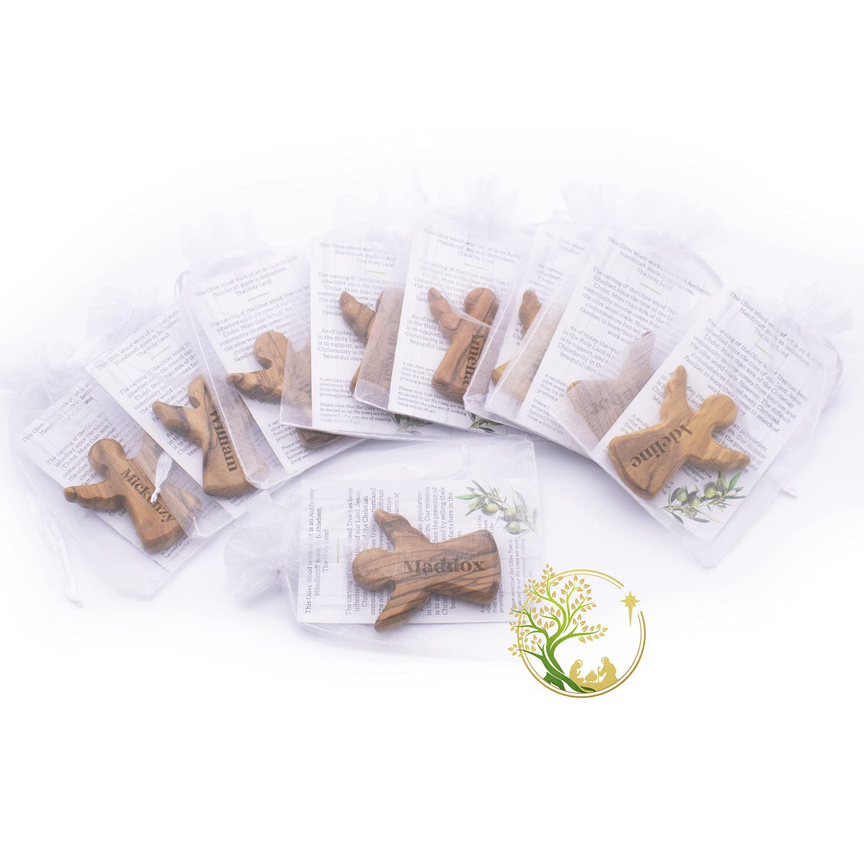 Personalized little Guardian Angel | Tiny Olive wood Pocket or Handheld Angel for protection Religious Gift for kids |Perfect Baptism Favors PHLG