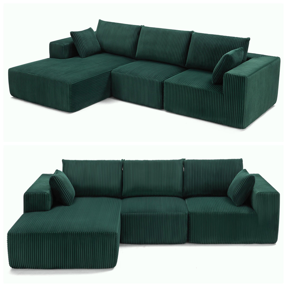 Huatean Home 108” Modular Sectional Sofa, Sponge Sectional Sofa Couch for Living Room, Modular L-Shape Sofa Couch with Chaise, DarkGreen Huatean Home