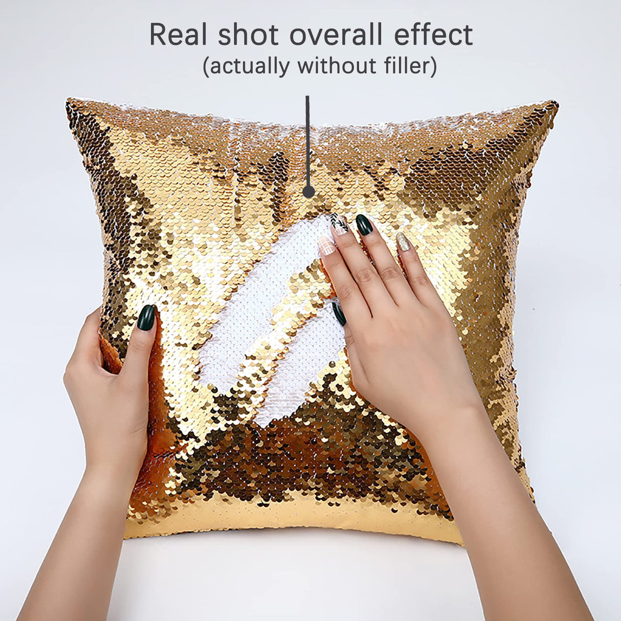 ORJ Sublimation Sequin Pillow Case Blanks 16''x16'' Flip Reversible Mermaid Decorative Personalized Cushion Throw Pillow Covers for Kids (Golden) ORJ