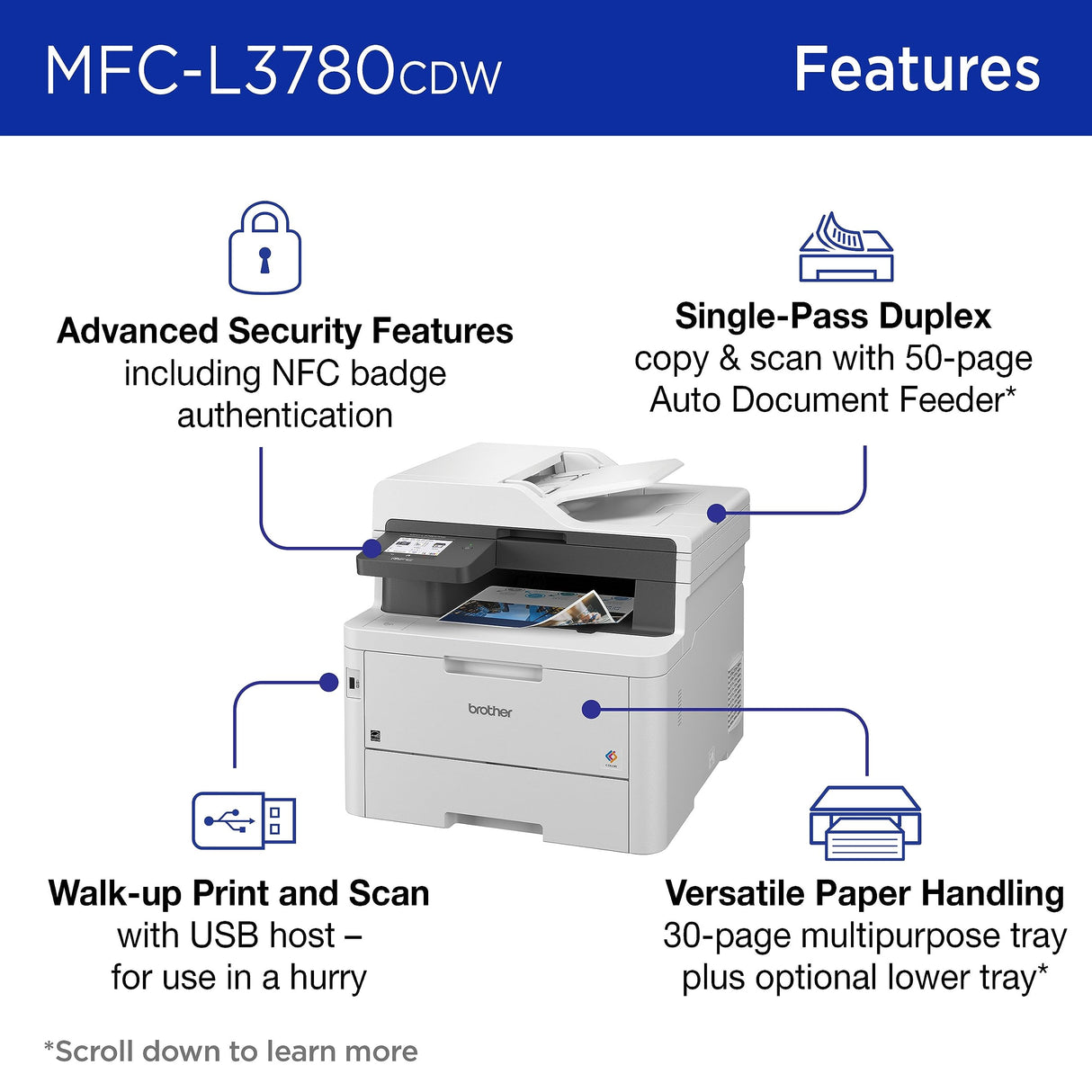 Brother MFC-L3780CDW Wireless Digital Color All-in-One Printer with Laser Quality Output, Single Pass Duplex Copy & Scan | Includes 4 Month Refresh Subscription Trial ¹ Amazon Dash Replenishment Ready Brother