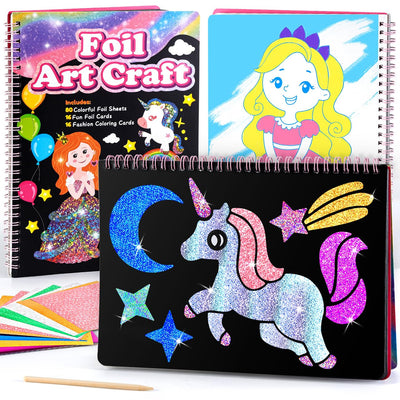 Fun Foil Art Kit for Kids - Foil Crafts for Kids Ages 4-8, Easter Birthday Gifts for 5 6 7 8 9 Year Old Girls Toys, No Mess Creative Activity, DIY Coloring Kits for Girl Toys Age 4-5
