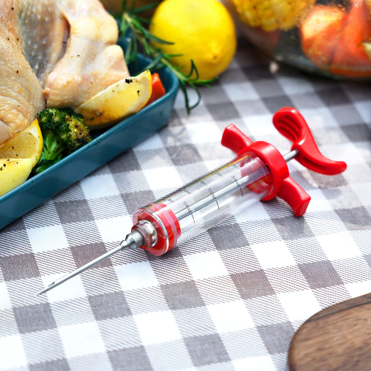 Meat Injector, Plastic Marinade Turkey Injector with 1-oz Capacity 2pcs stainless steel needles by DIMESHY DIMESHY